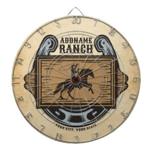 Roping Cowboy ADD NAAM Westerne Familie Paard Ranc Dartbord