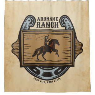 Roping Cowboy ADD NAAM Westerne Familie Paard Ranc Douchegordijn
