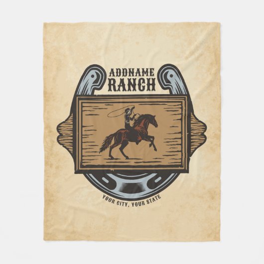 Roping Cowboy ADD NAAM Westerne Familie Paard Ranc Fleece Deken (Voorkant)