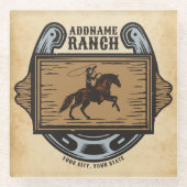 Roping Cowboy ADD NAAM Westerne Familie Paard Ranc Glazen Onderzetter (Voorkant)