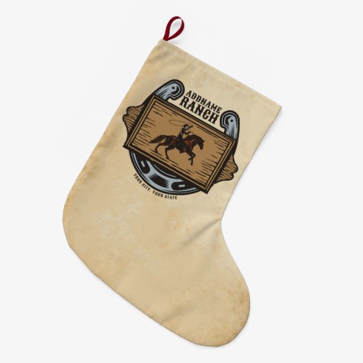 Roping Cowboy ADD NAAM Westerne Familie Paard Ranc Grote Kerstsok (Voorkant (Hangend))
