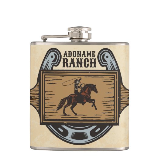 Roping Cowboy ADD NAAM Westerne Familie Paard Ranc Heupfles (Voorkant)