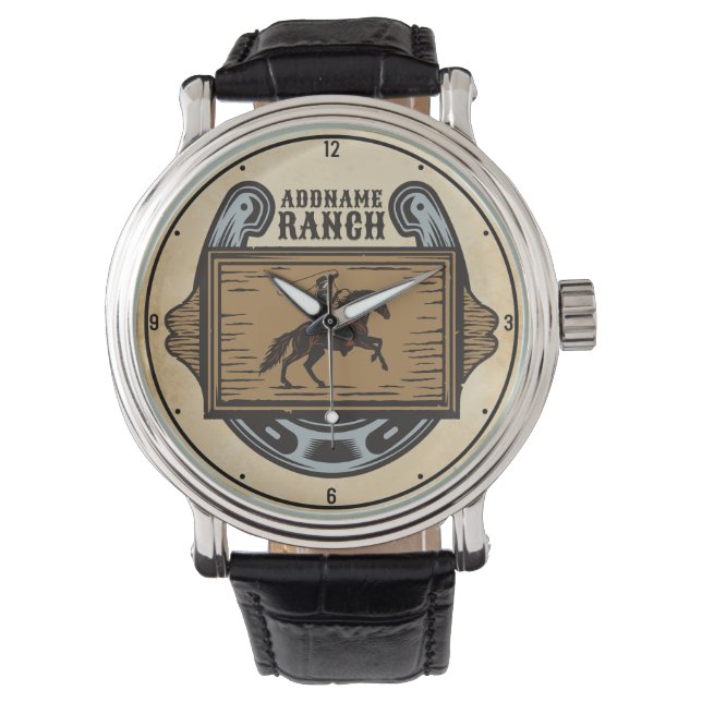 Roping Cowboy ADD NAAM Westerne Familie Paard Ranc Horloge (Voorkant)