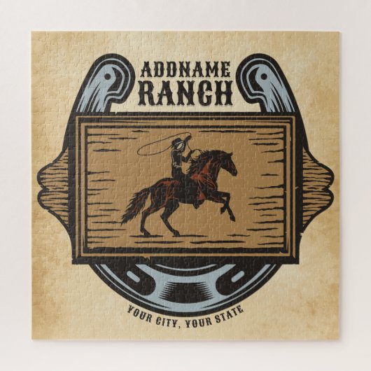 Roping Cowboy ADD NAAM Westerne Familie Paard Ranc Legpuzzel (Verticaal)