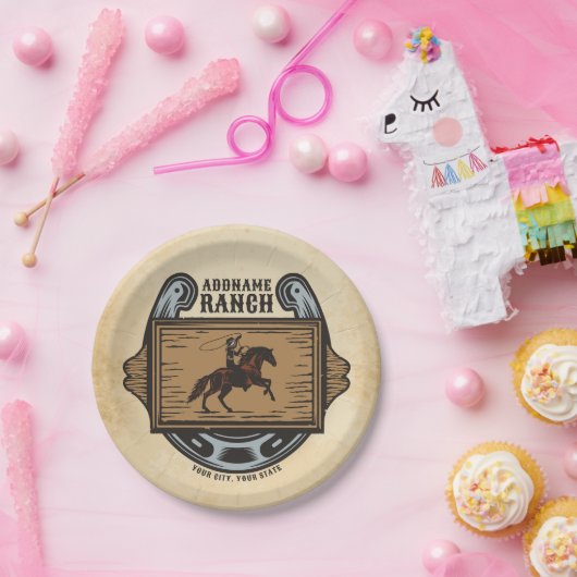 Roping Cowboy ADD NAAM Westerne Familie Paard Ranc Papieren Bordje (Feest)