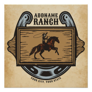 Roping Cowboy ADD NAAM Westerne Familie Paard Ranc Perfect Poster