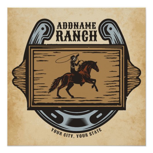 Roping Cowboy ADD NAAM Westerne Familie Paard Ranc Perfect Poster (Voorkant)