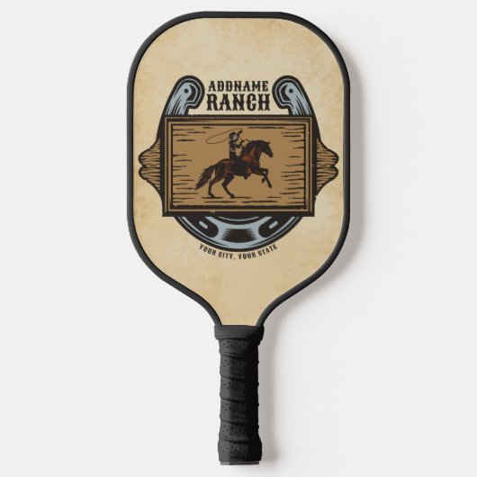 Roping Cowboy ADD NAAM Westerne Familie Paard Ranc Pickleball Paddle (Voorkant)
