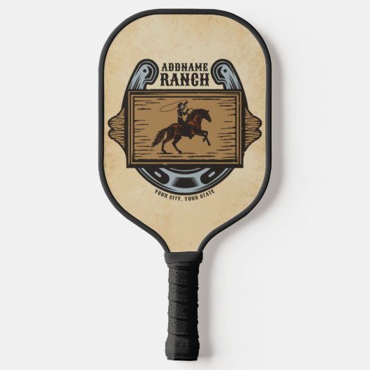 Roping Cowboy ADD NAAM Westerne Familie Paard Ranc Pickleball Paddle (Achterkant)