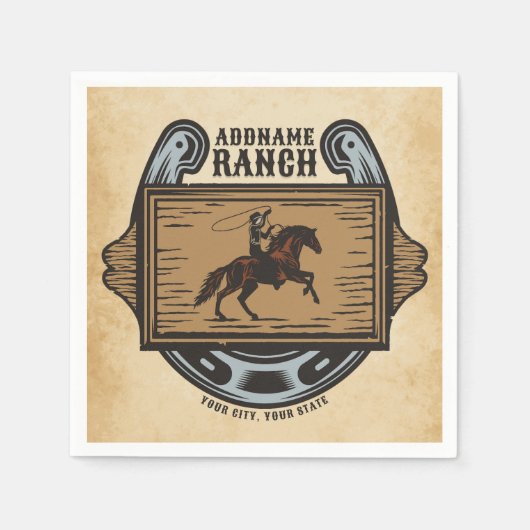 Roping Cowboy ADD NAAM Westerne Familie Paard Ranc Servet (Voorkant)