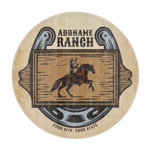 Roping Cowboy ADD NAAM Westerne Familie Paard Ranc Snijplank (Voorkant)