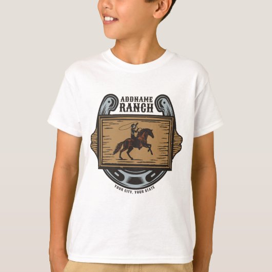 Roping Cowboy ADD NAAM Westerne Familie Paard Ranc T-shirt (Voorkant)