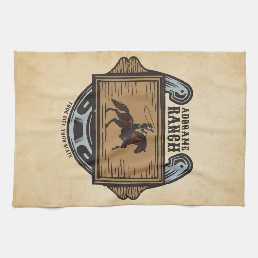 Roping Cowboy ADD NAAM Westerne Familie Paard Ranc Theedoek (Horizontaal)