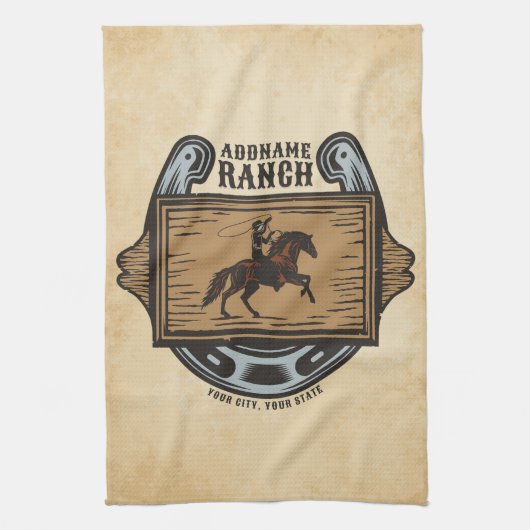 Roping Cowboy ADD NAAM Westerne Familie Paard Ranc Theedoek (Verticaal)