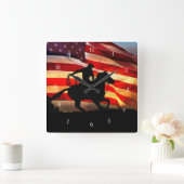 Roping Cowboy and Horse American Flag Vierkante Klok (Huis)