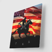 Roping Cowboy and Horse American Flag Vierkante Klok (Hoek)