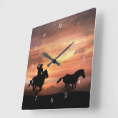 Roping Cowboy and Wild Horse Vierkante Klok (Hoek)