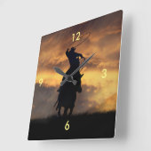 Roping Cowboy en Steer Clock Vierkante Klok (Hoek)