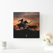 Roping Cowboy Horse and Steer Country Western Vierkante Klok (Huis)