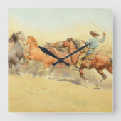 Roping Horses van Maynard Dixon Vierkante Klok (Voorkant)