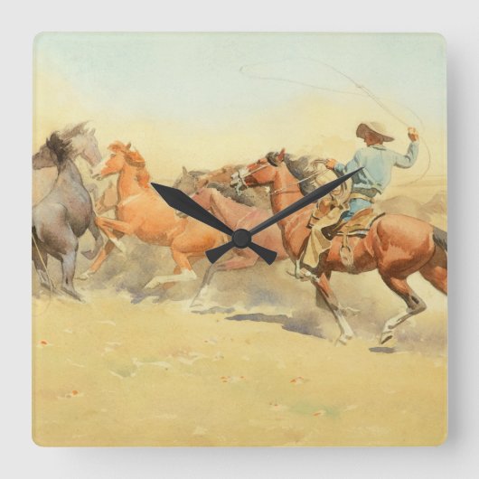 Roping Horses van Maynard Dixon Vierkante Klok (Voorkant)