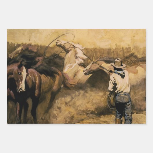 "Roping Palomino" Westerne kunst van Maynard Dixon Inpakpapier Vel (Voorkant 3)
