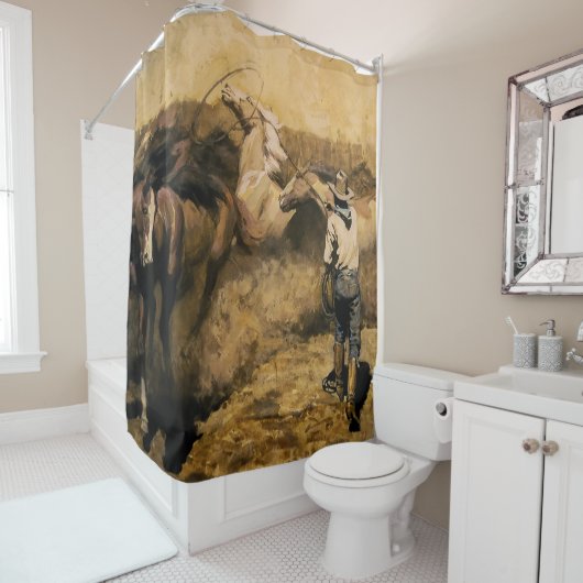 “Roping Palomino” Westerse kunst van Maynard Dixon Douchegordijn (In situ)