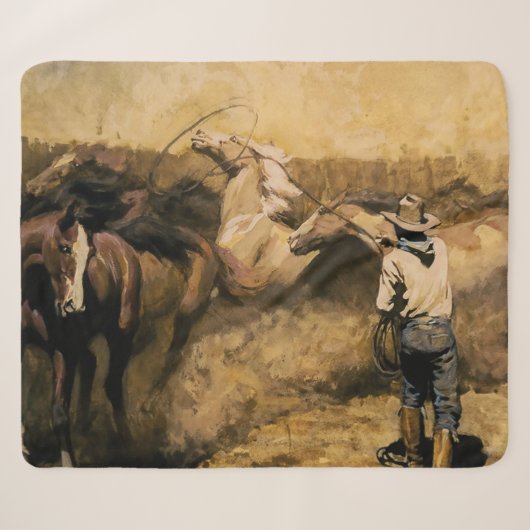 “Roping Palomino” Westerse kunst van Maynard Dixon Sherpa Deken (Voorkant (horizontaal))