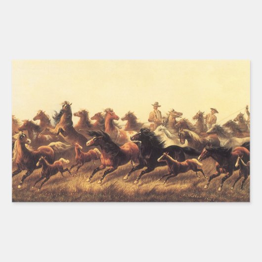 Roping Wild Horses door James Walker Rechthoekige Sticker (Voorkant)