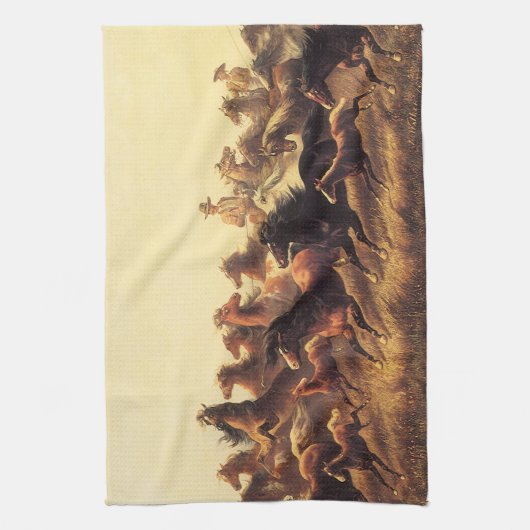 Roping Wild Horses door James Walker Theedoek (Verticaal)