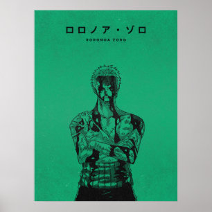 Roronoa Zoro Green Manga Stijl Poster