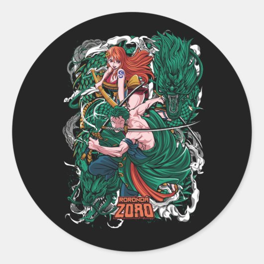 Roronoa Zorro One Piece Ronde Sticker (Voorkant)