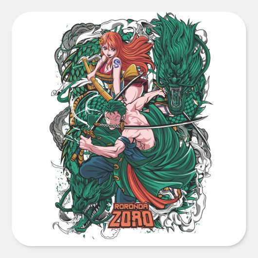 Roronoa Zorro One Piece Vierkante Sticker (Voorkant)