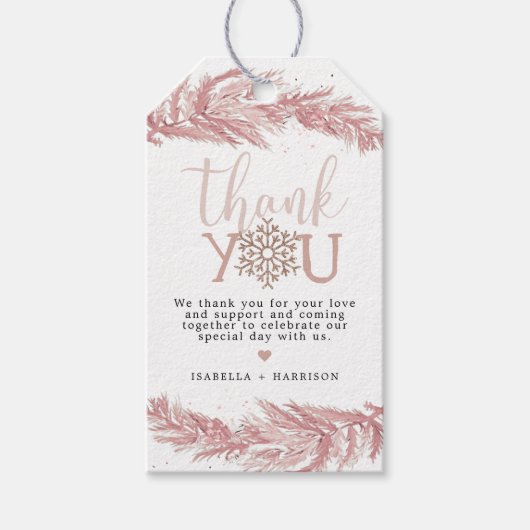 RORY Blush Winter Pine Snow Flake-kerstfeestvieren Cadeaulabel (Voorkant)