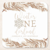 RORY Boho Beige Winter Wonderland Eerste Verjaarda Kartonnen Onderzetters (Voorkant)
