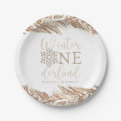 RORY Boho Beige Winter Wonderland Eerste Verjaarda Papieren Bordje (Voorkant)