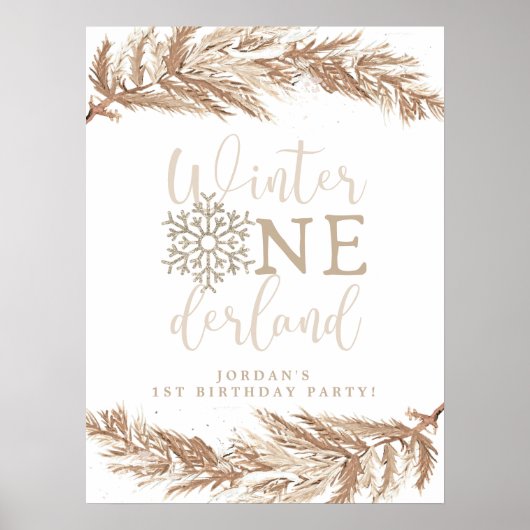 RORY Boho Beige Winter Wonderland Eerste Verjaarda Poster (Voorkant)