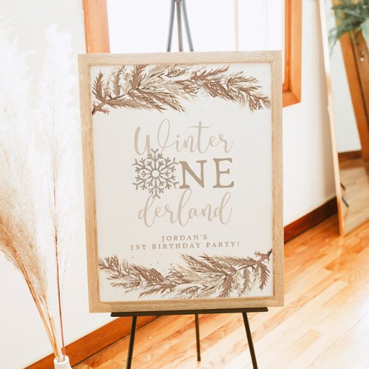 RORY Boho Beige Winter Wonderland Eerste Verjaarda Poster