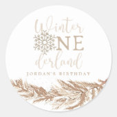 RORY Boho Beige Winter Wonderland Eerste Verjaarda Ronde Sticker (Voorkant)