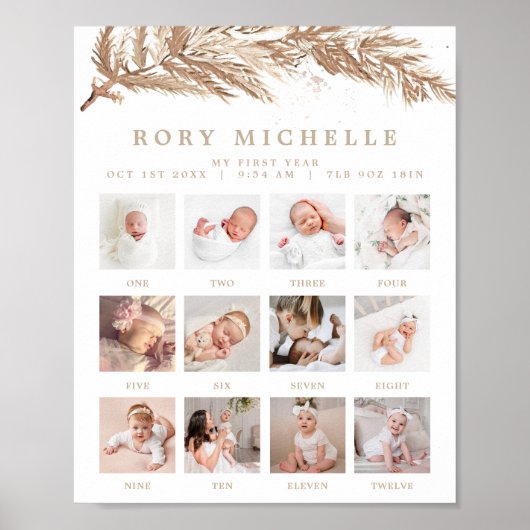 RORY Boho Beige Winter Wonderland Foto Milestone Poster (Voorkant)
