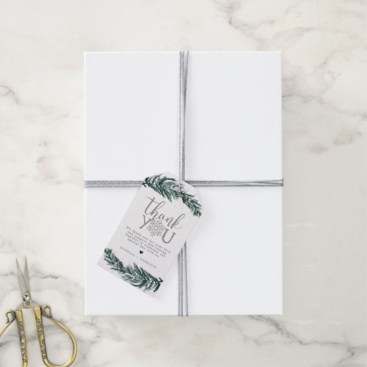 RORY Green Winter Pine Snow Flake-kerstavond Cadeaulabel (Met Touw)