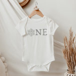 RORY Snowflake ONE 1st Birthday Party Baby Romper<br><div class="desc">This baby one piece jumper features a silver glittery snowflake and the word 'one' for a winter onderland themed first birthday party. Pair with anything from the Rory collection for a cohesive gender neutral 1st birthday celebration.</div>