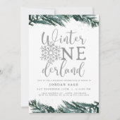 RORY Winter Onder Land Pine Silver 1st Birthday Kaart (Voorkant)