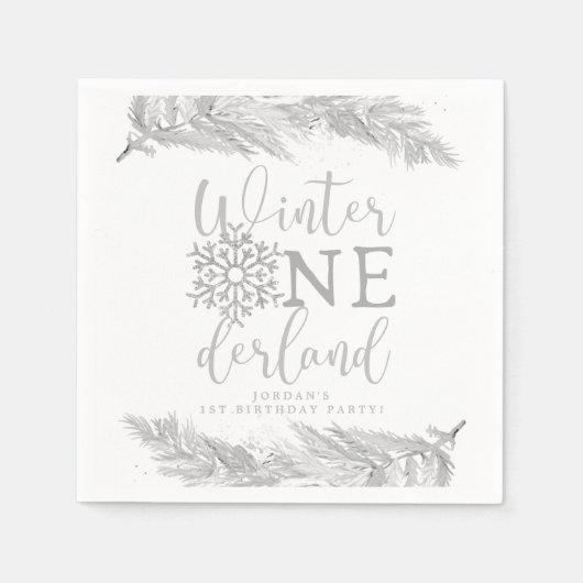 RORY Zilver Winter OnderLand 1e Verjaardagsfeest Servet (Voorkant)