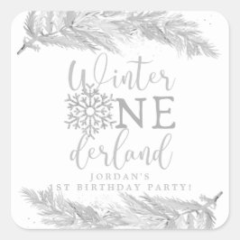 RORY Zilver Winter OnderLand 1e Verjaardagsfeest Vierkante Sticker