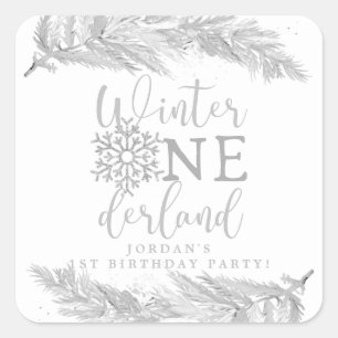 RORY Zilver Winter OnderLand 1e Verjaardagsfeest Vierkante Sticker
