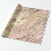 Ros Gold Blush Marble Shiny Metallic Stroke Roze Cadeaupapier (Uitgerold)