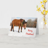 Ros paard met kerstkrans kaart (Gele Bloem)