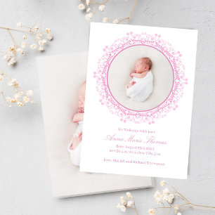 Rosa Baby Foto Bloemend Schrift Geboorte