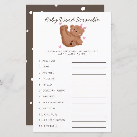 Rosa Beer Baby Woordzoekspel (Voorkant / Achterkant)